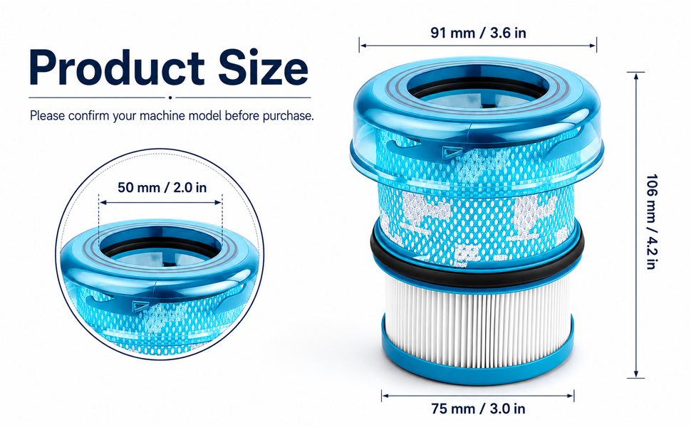 Dyson V16 filter size;91mm x 106mm;974676-01 filter;V16 replacement filter
