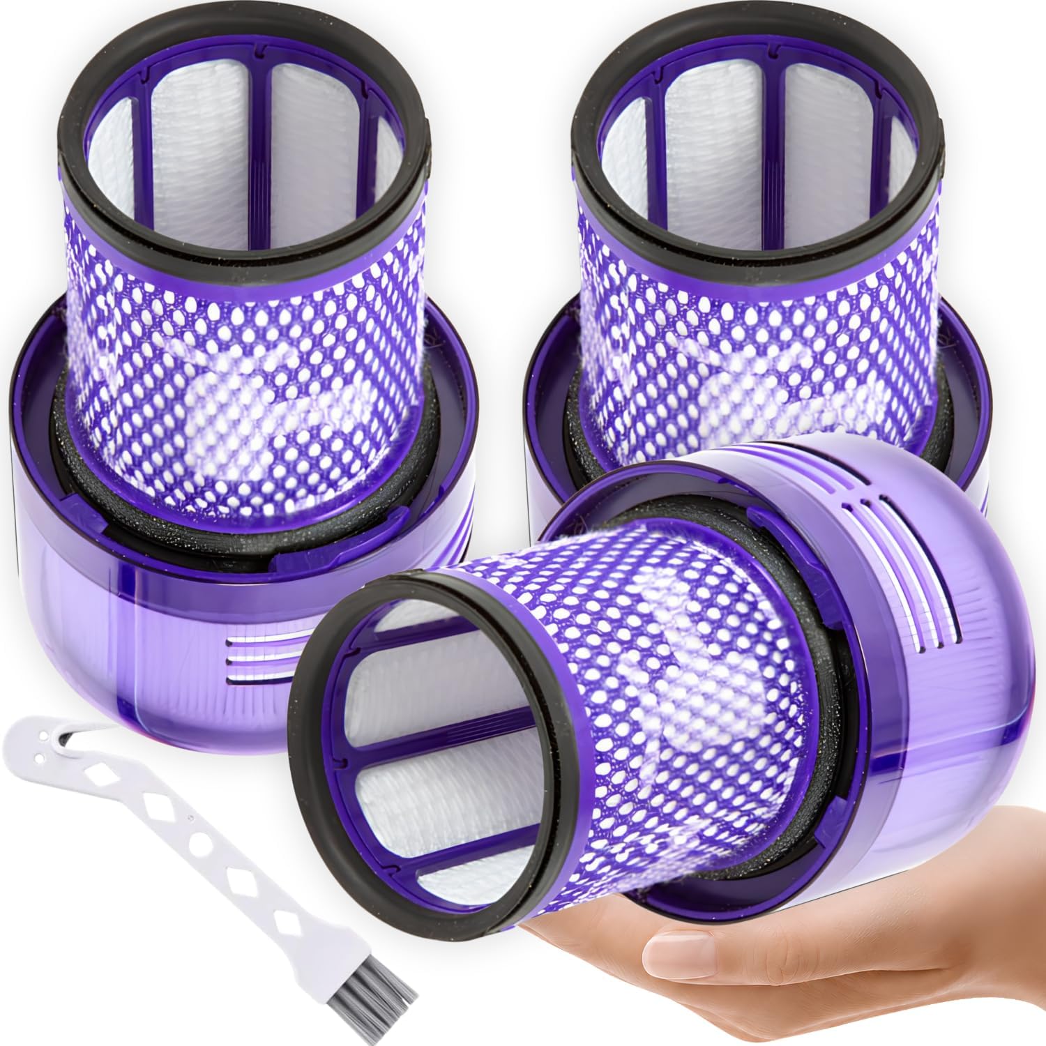 Dyson V12 Filter, 3 True HEPA Premium Filters Replacement compatible with Dyson V12, V12 Detect, V12 Detect Slim, V12 Detect Slim Absolute, V12 Filter Replacement, Part no. 971517-01
